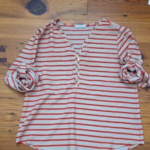 Coral Bay Women's Striped Top - Red and Cream